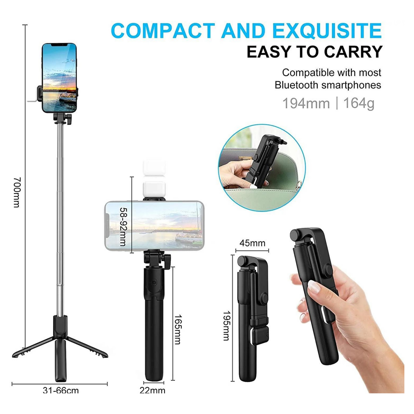 3 IN 1 BLUETOOTH SELFIE STICK WITH TRIPOD STAND